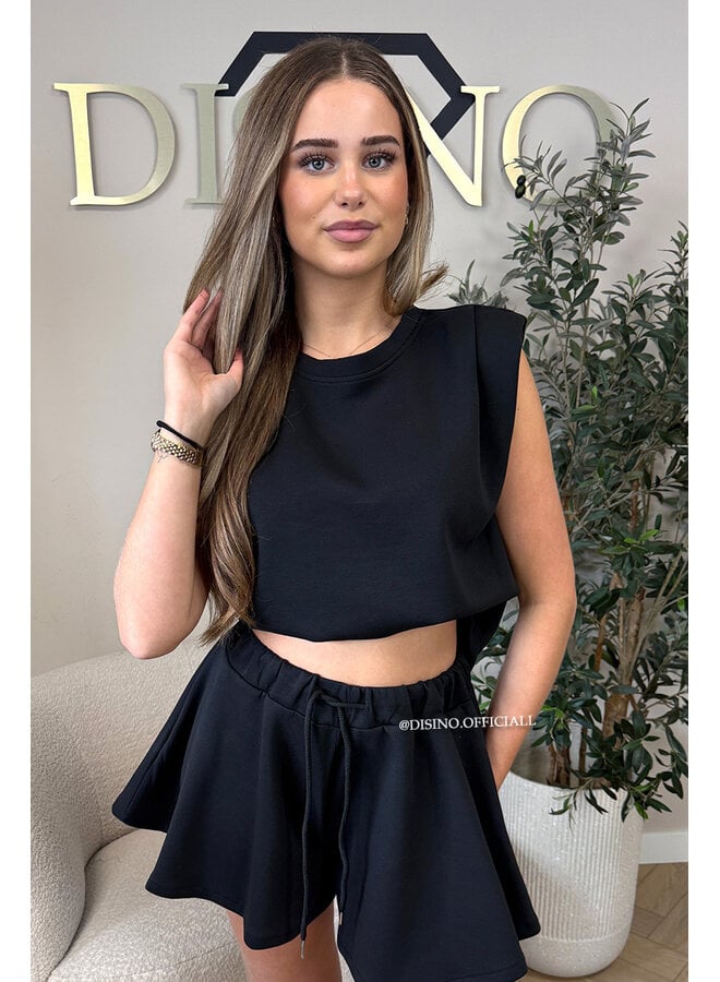 BLACK - 'EVIE SHORT SET' - BOYFRIEND TOP + PANTS TWO PIECE SET