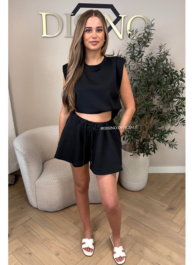 BLACK - 'EVIE SHORT SET' - BOYFRIEND TOP + PANTS TWO PIECE SET