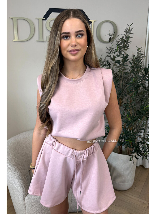 DUSTY PINK - 'EVIE SHORT SET' - BOYFRIEND TOP + PANTS TWO PIECE SET