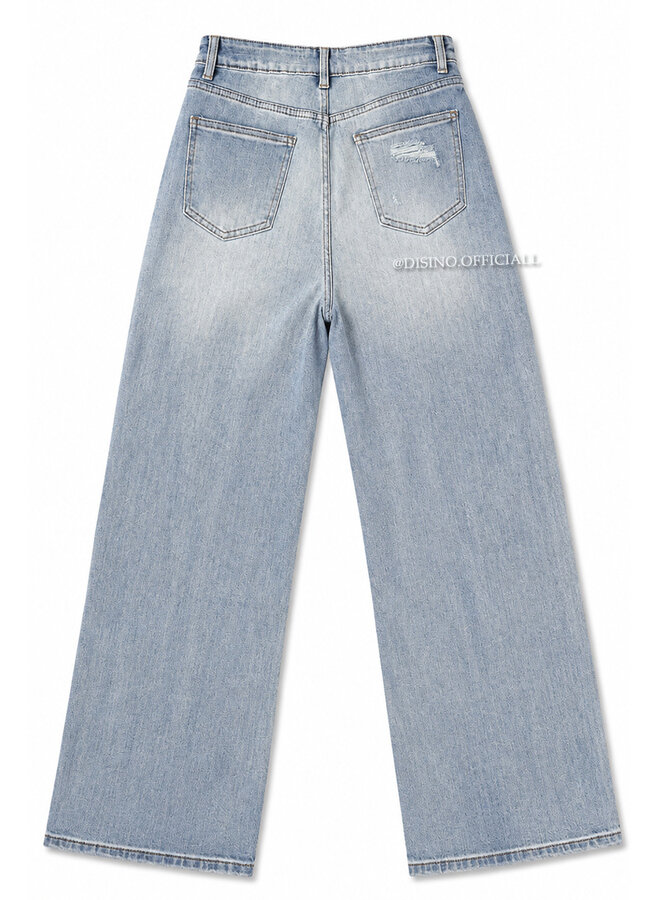 BLUE - 'DUBLIN V3' - SUPER STRETCH RIPPED DETAIL WIDE LEG JEANS