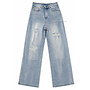 BLUE - 'DUBLIN V3' - SUPER STRETCH RIPPED DETAIL WIDE LEG JEANS