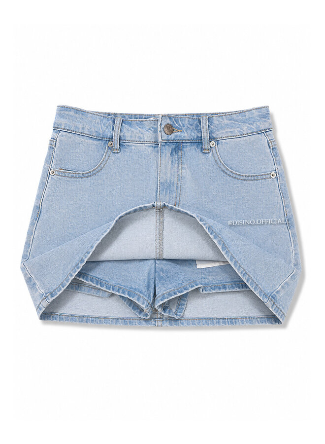 LIGHT BLUE - 'SOOF SKORT' - STRETCH DENIM SKIRT (SHORT INSIDE)