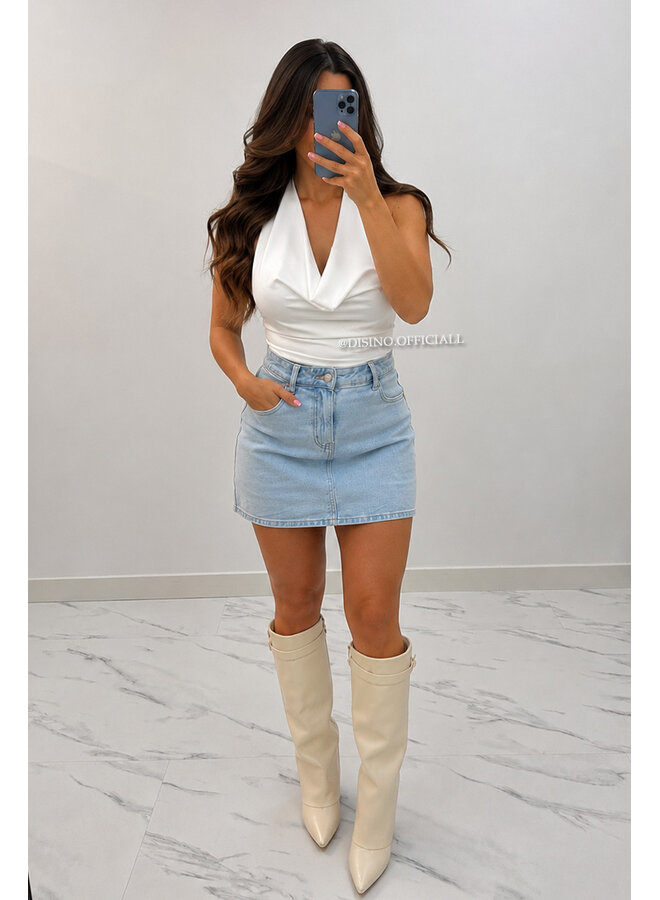 WHITE - 'LIANNE TOP' - OPEN BACK WATERFALL TOP