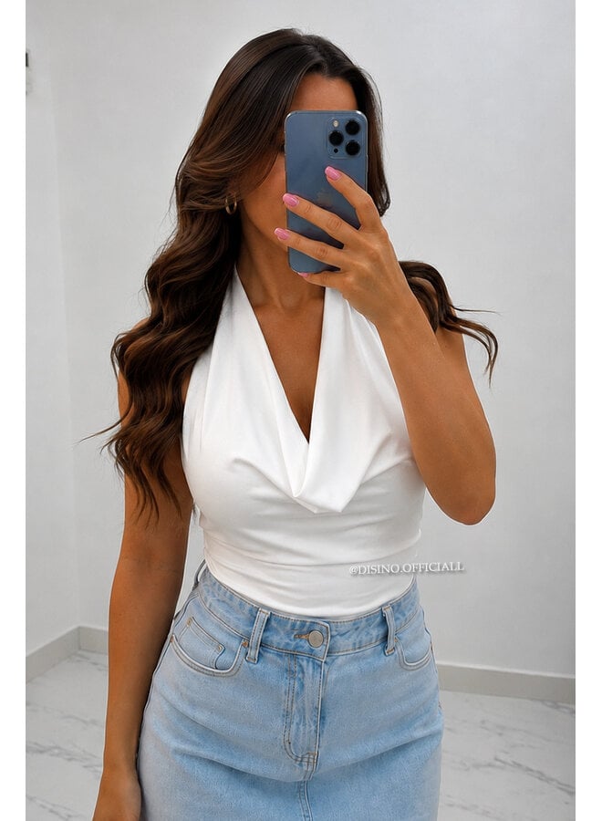WHITE - 'LIANNE TOP' - OPEN BACK WATERFALL TOP