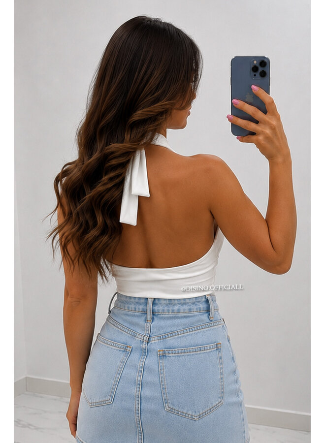 WHITE - 'LIANNE TOP' - OPEN BACK WATERFALL TOP
