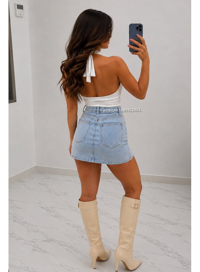 WHITE - 'LIANNE TOP' - OPEN BACK WATERFALL TOP