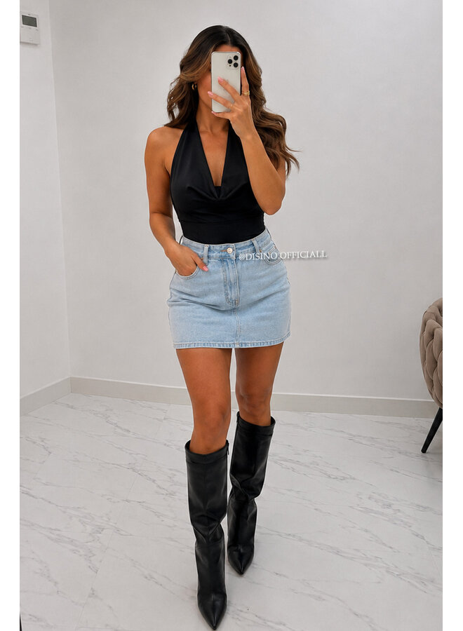 BLACK - 'LIANNE TOP' - OPEN BACK WATERFALL TOP