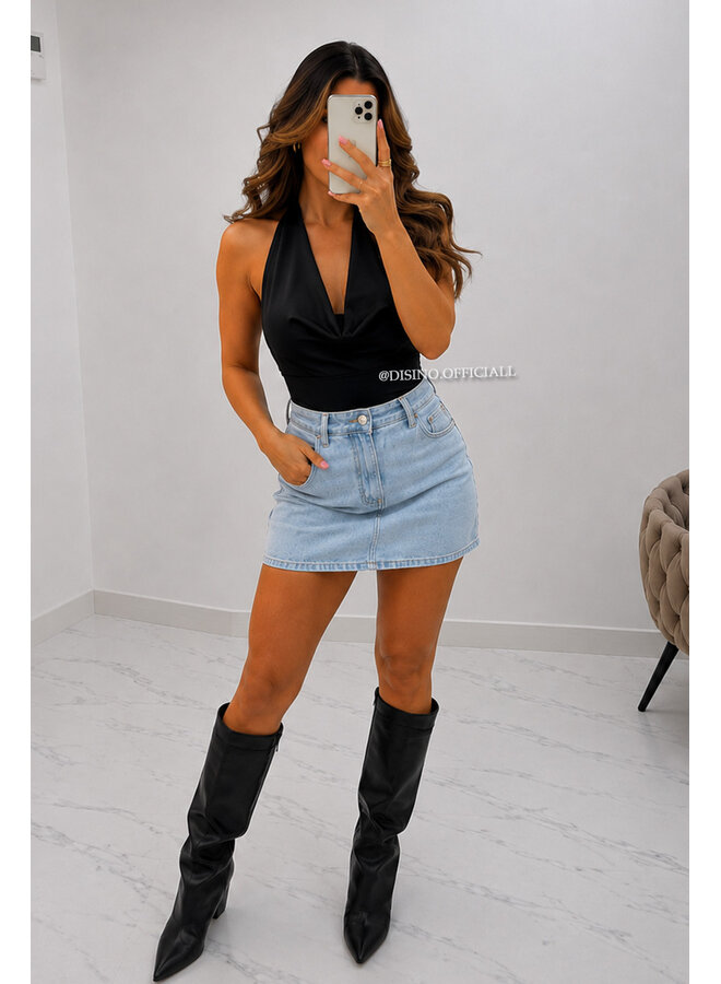 BLACK - 'LIANNE TOP' - OPEN BACK WATERFALL TOP