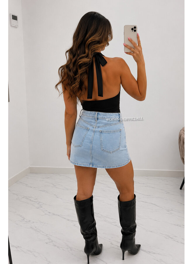 BLACK - 'LIANNE TOP' - OPEN BACK WATERFALL TOP