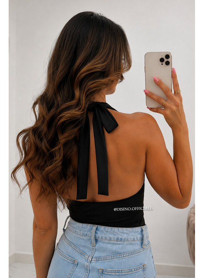 BLACK - 'LIANNE TOP' - OPEN BACK WATERFALL TOP
