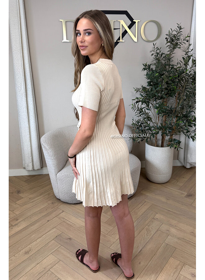 BEIGE - 'SANDRA DRESS' - CLASSY INSPIRED A-LINE DRESS