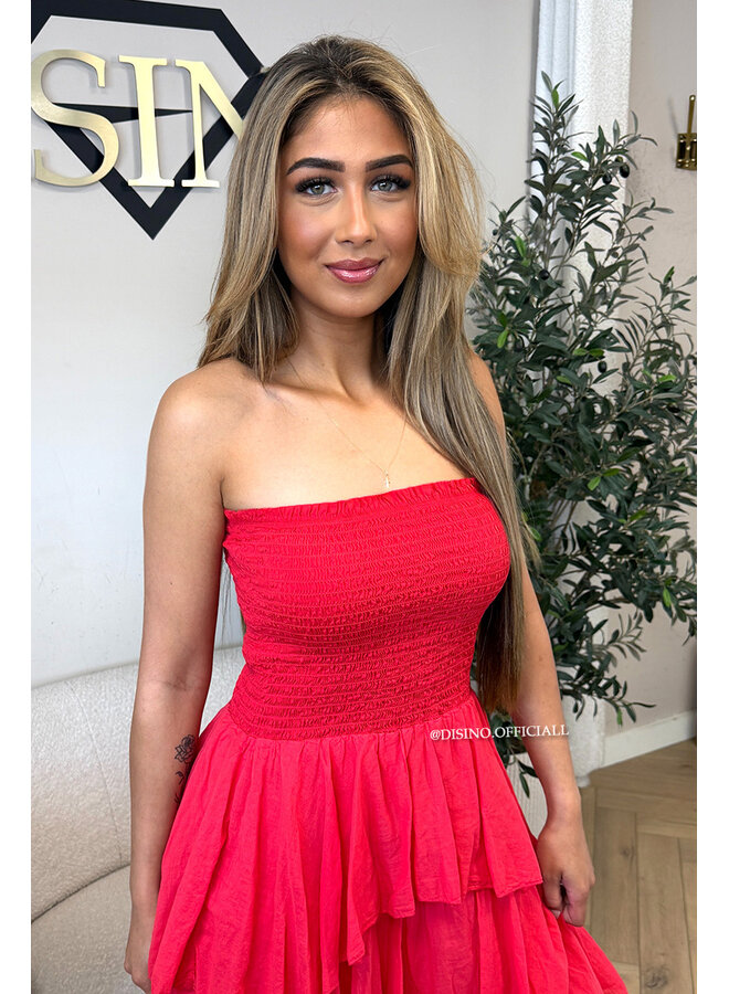 RED - 'ISABELLA MAXI DRESS' - SUMMER CHIQUE LAYERED RUFFLE MAXI DRESS
