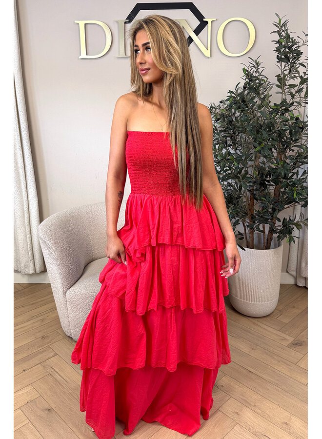 RED - 'ISABELLA MAXI DRESS' - SUMMER CHIQUE LAYERED RUFFLE MAXI DRESS