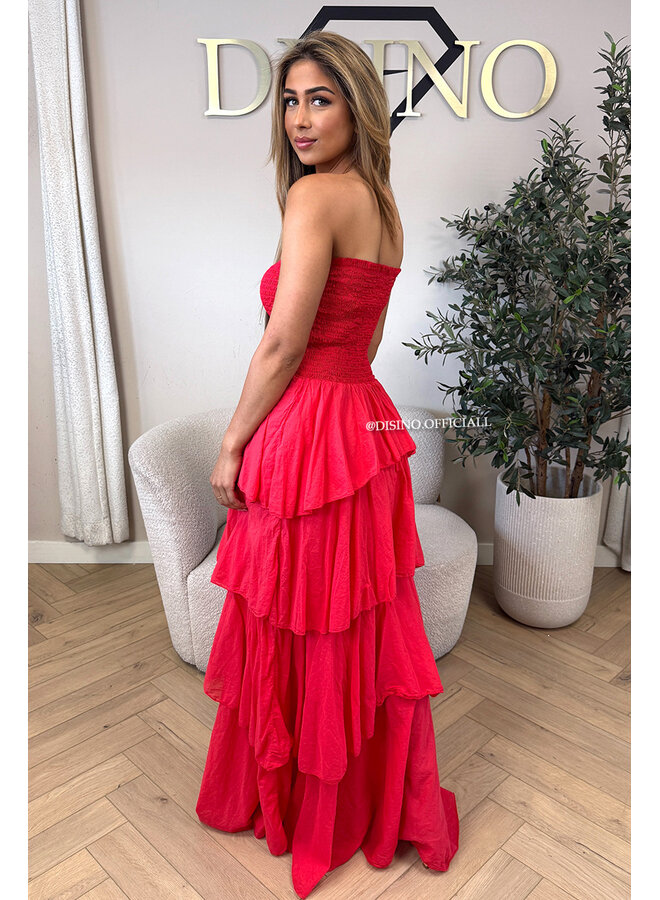 RED - 'ISABELLA MAXI DRESS' - SUMMER CHIQUE LAYERED RUFFLE MAXI DRESS