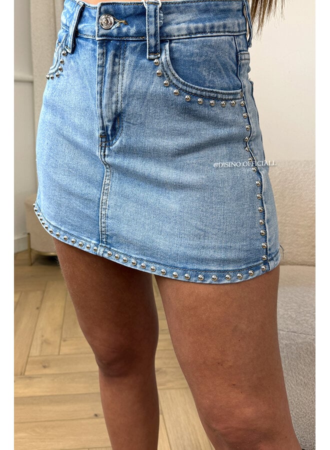 BLUE - 'GRACE SKORT' - STRETCH STUDS DENIM SKORT
