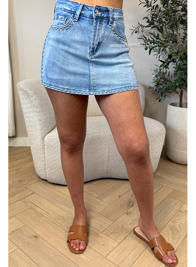 BLUE - 'GRACE SKORT' - STRETCH STUDS DENIM SKORT