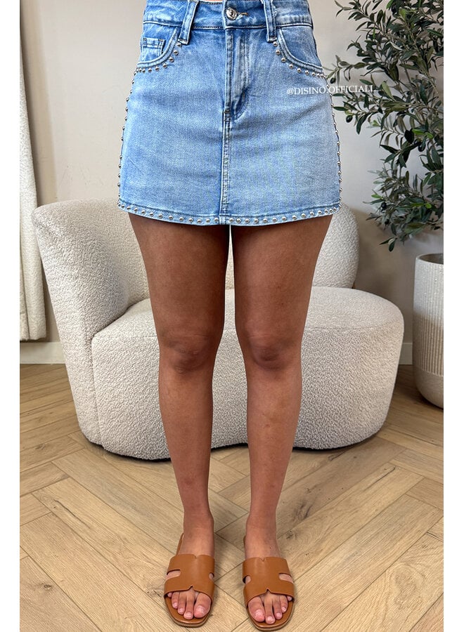 BLUE - 'GRACE SKORT' - STRETCH STUDS DENIM SKORT
