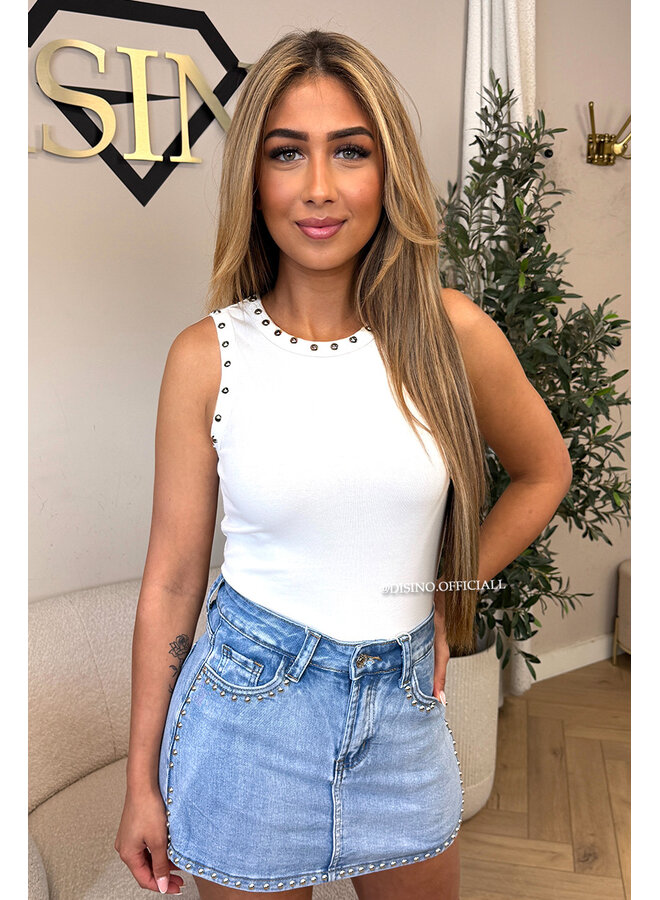 WHITE - 'GRACE TOP' - STUDS HALTER TOP