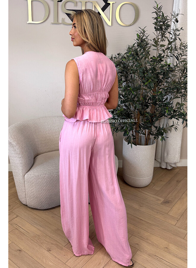 PINK - 'DELANI SET' - COASTAL CHIC SUMMER TOP + PANTS SET