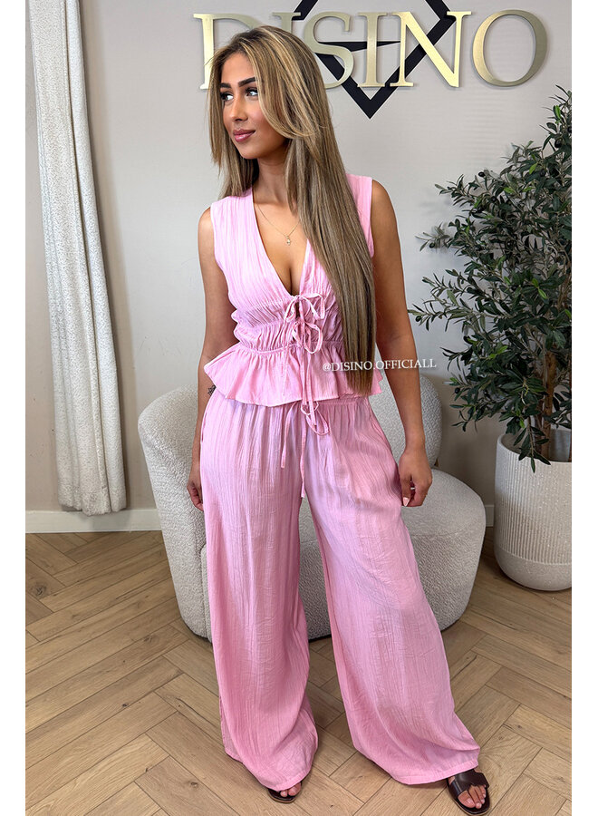 PINK - 'DELANI SET' - COASTAL CHIC SUMMER TOP + PANTS SET