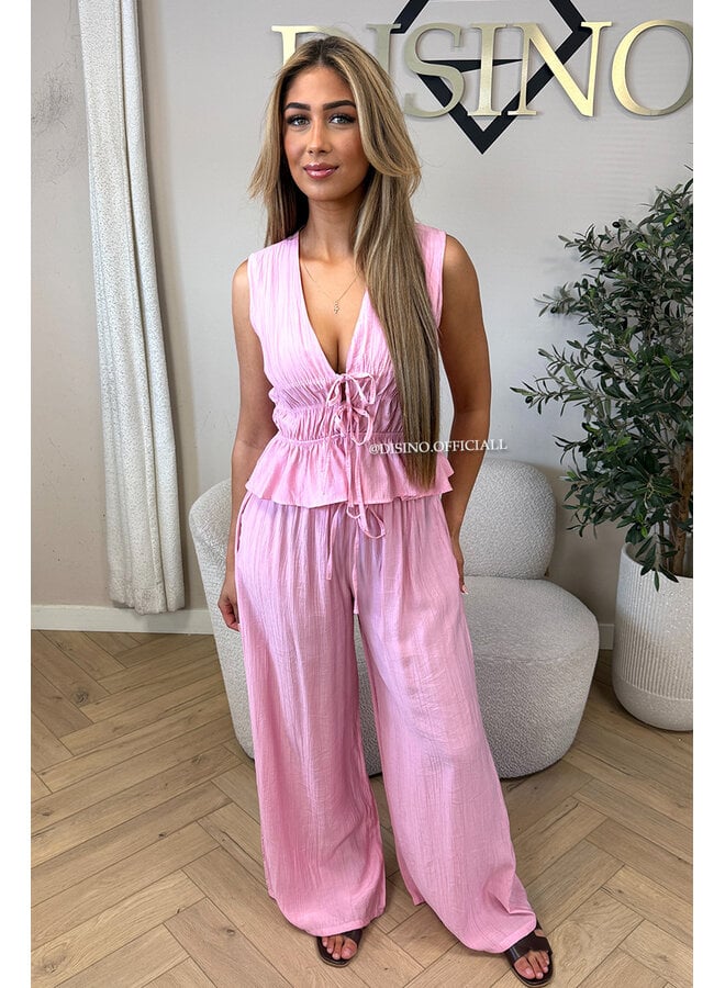 PINK - 'DELANI SET' - COASTAL CHIC SUMMER TOP + PANTS SET