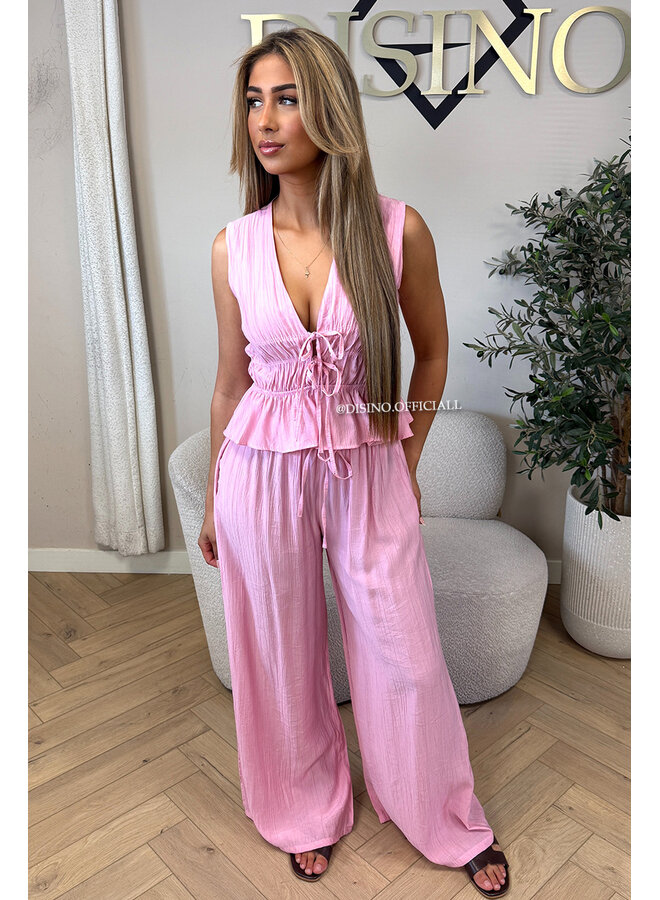 PINK - 'DELANI SET' - COASTAL CHIC SUMMER TOP + PANTS SET
