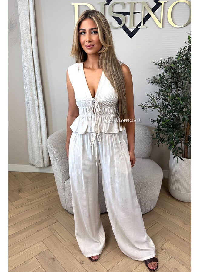BEIGE - 'DELANI SET' - COASTAL CHIC SUMMER TOP + PANTS SET