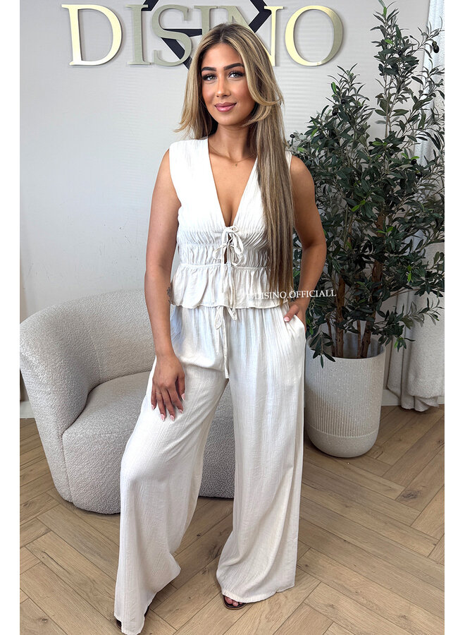 BEIGE - 'DELANI SET' - COASTAL CHIC SUMMER TOP + PANTS SET
