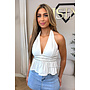 WHITE - 'KATIE TOP' - STUDS OPEN BACK RUFFLE TOP