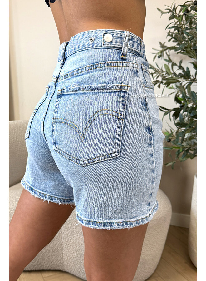 BLUE - 'LEXIE SHORTS' - WAIST DETAIL PERFECT STRETCH DENIM SHORTS