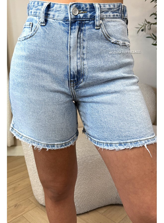 BLUE - 'LEXIE SHORTS' - WAIST DETAIL PERFECT STRETCH DENIM SHORTS