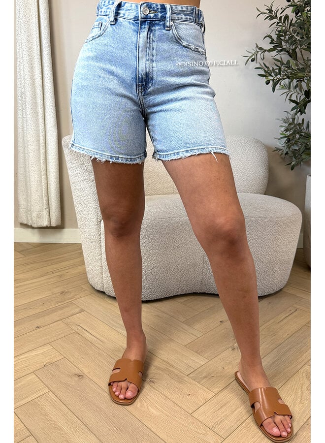 BLUE - 'LEXIE SHORTS' - WAIST DETAIL PERFECT STRETCH DENIM SHORTS