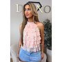 ECRU/RED - 'MIRAI TOP' - POLKADOT OPEN BACK RUFFLE TOP