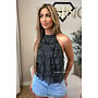 BLACK/ECRU - 'MIRAI TOP' - POLKADOT OPEN BACK RUFFLE TOP