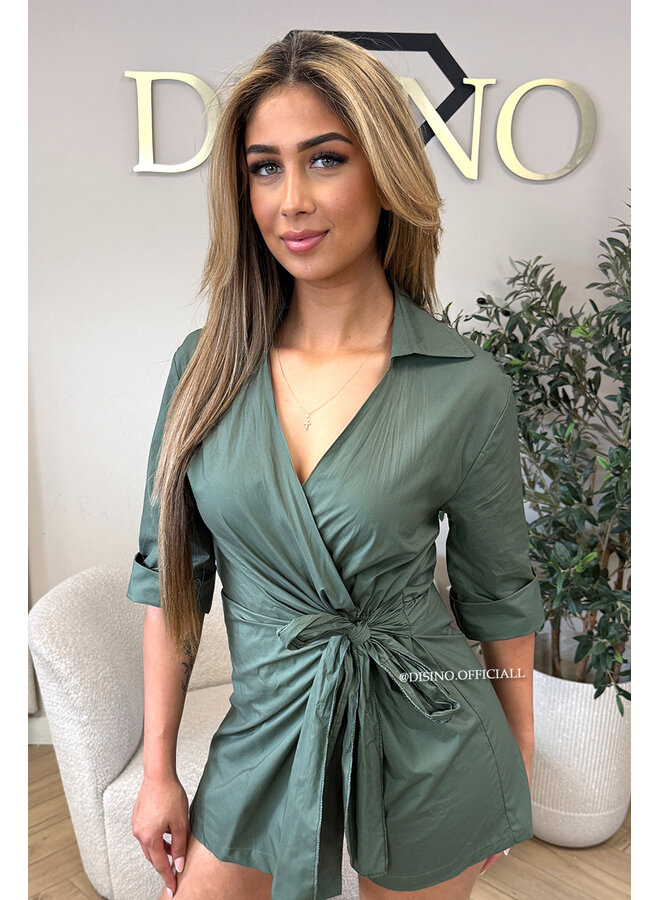 ARMY GREEN - 'LINA PLAYSUIT' - CLASSY BLOUSE PLAYSUIT
