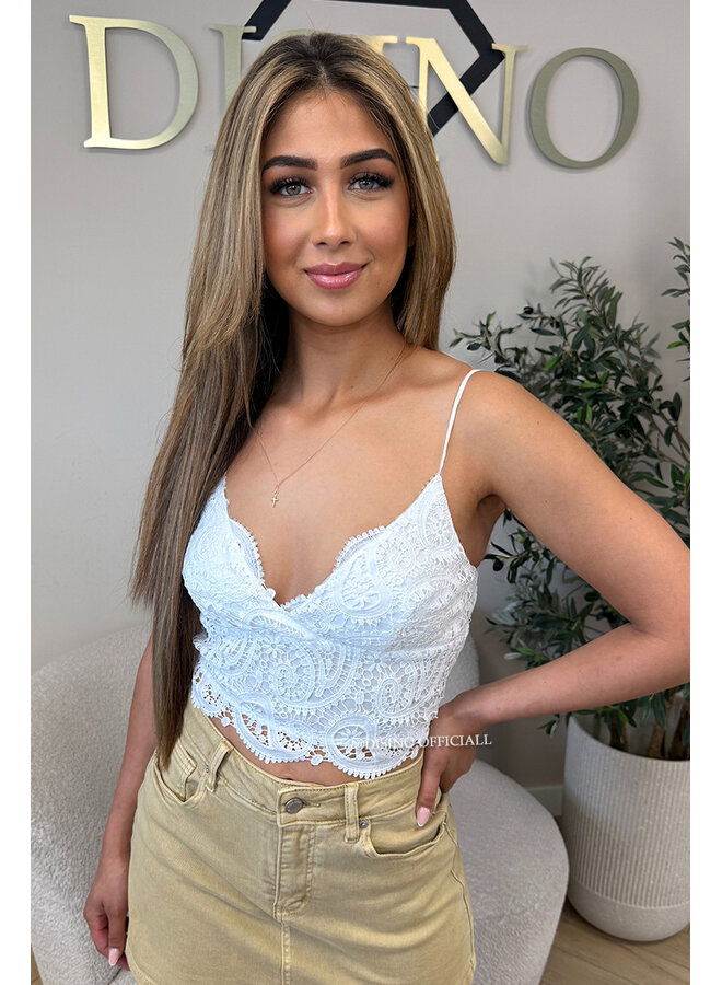 WHITE - 'LAVELLA TOP' - CROCHET LACE CROP TOP