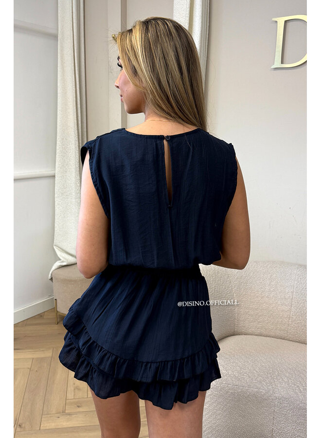 NAVY BLUE - 'KATIE PLAYSUIT' - VACAY MOOD RUFFLE PLAYSUIT