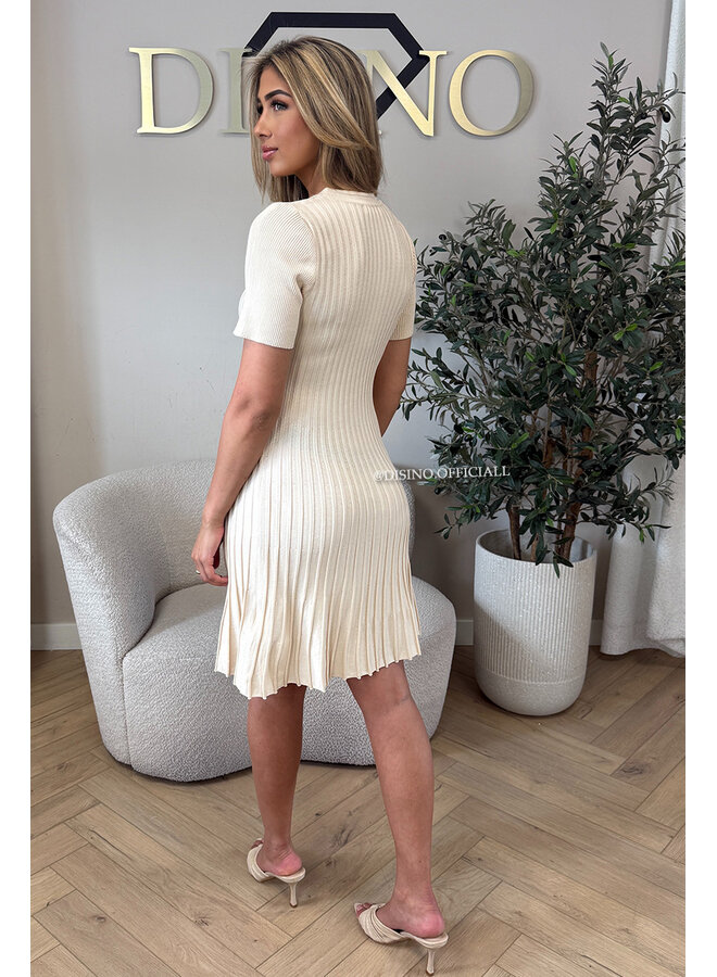 BEIGE - 'SANDRA DRESS' - CLASSY INSPIRED A-LINE DRESS