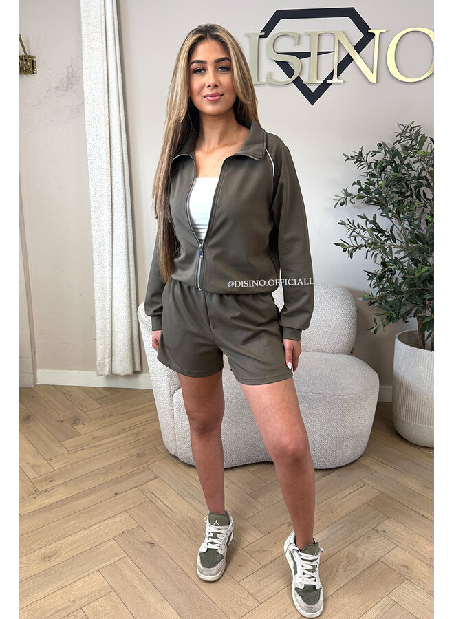 ARMY GREEN - 'CANDICE SET' - INSPIRED COMFY SHORT + VEST SET