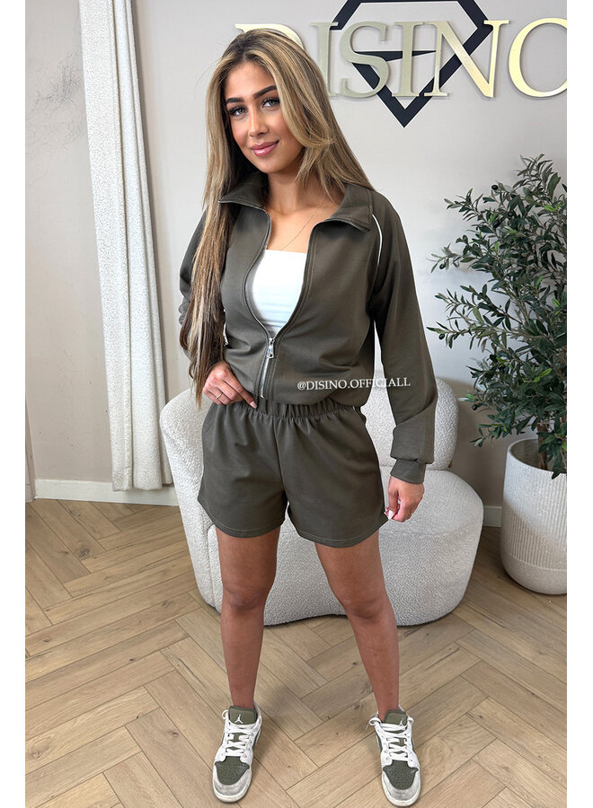 ARMY GREEN - 'CANDICE SET' - INSPIRED COMFY SHORT + VEST SET