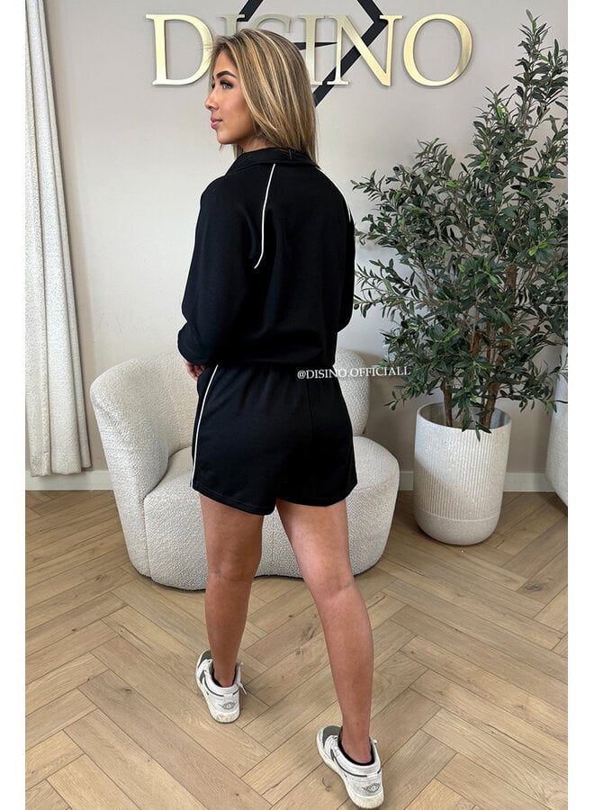 BLACK - 'CANDICE SET' - INSPIRED COMFY SHORT + VEST SET