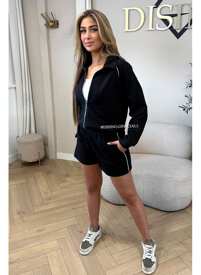 BLACK - 'CANDICE SET' - INSPIRED COMFY SHORT + VEST SET