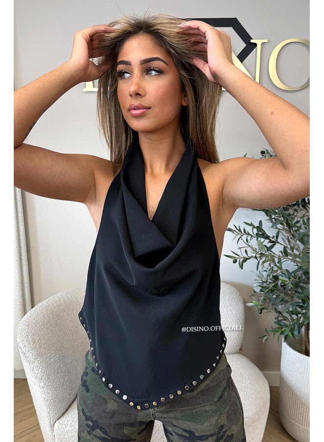 BLACK - 'ZULA TOP' - STUDS WATERFALL OPEN BACK TOP