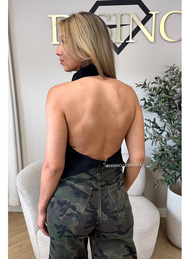 BLACK - 'ZULA TOP' - STUDS WATERFALL OPEN BACK TOP