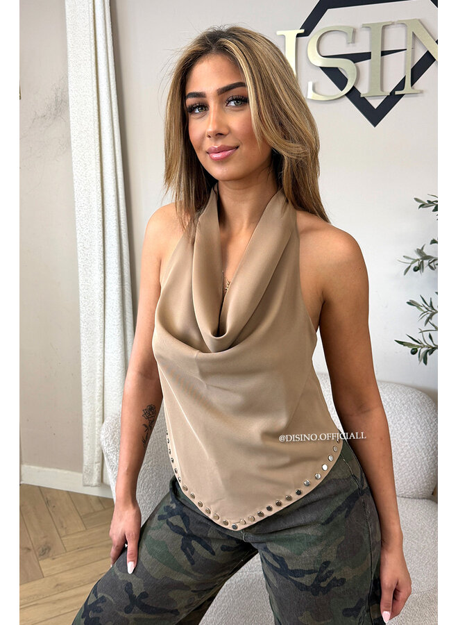 CAMEL - 'ZULA TOP' - STUDS WATERFALL OPEN BACK TOP