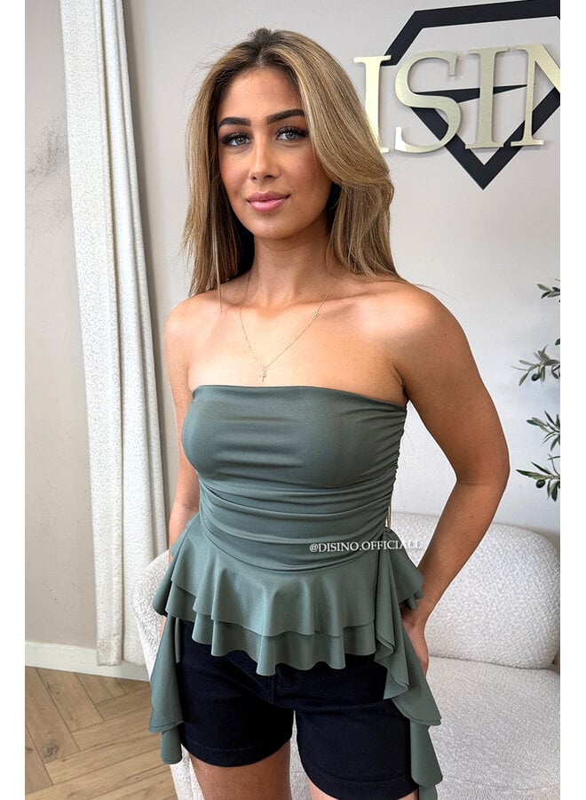 ARMY GREEN - 'LORA TOP' - STRAPLESS TOP
