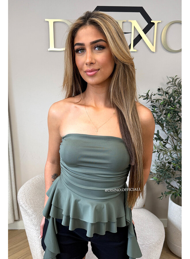 ARMY GREEN - 'LORA TOP' - STRAPLESS TOP