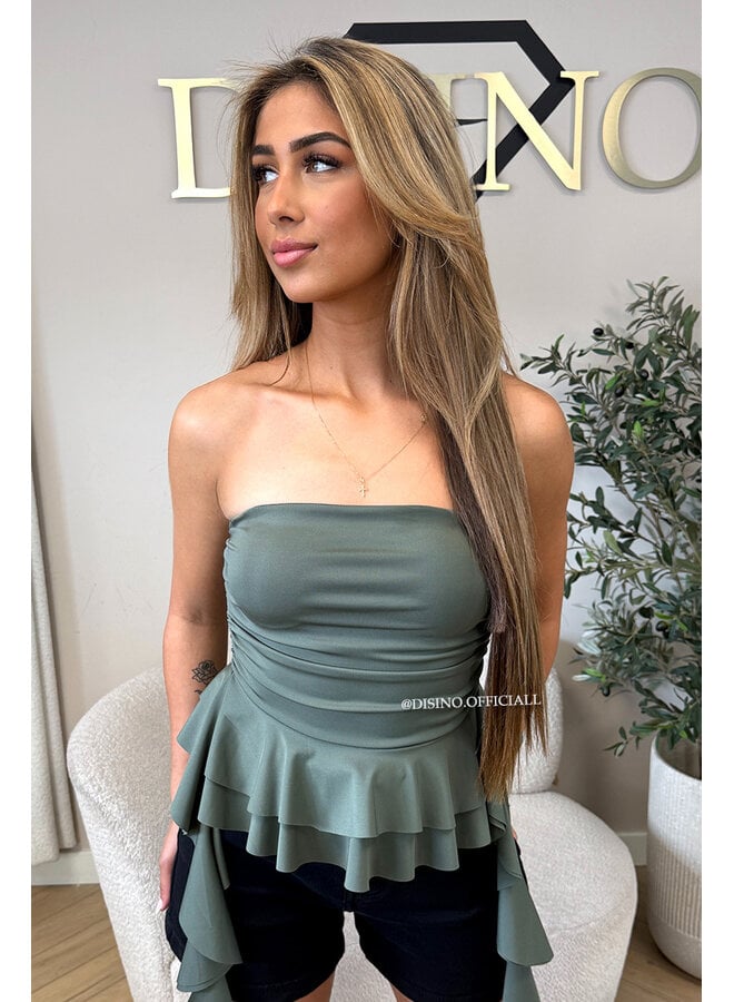ARMY GREEN - 'LORA TOP' - STRAPLESS TOP