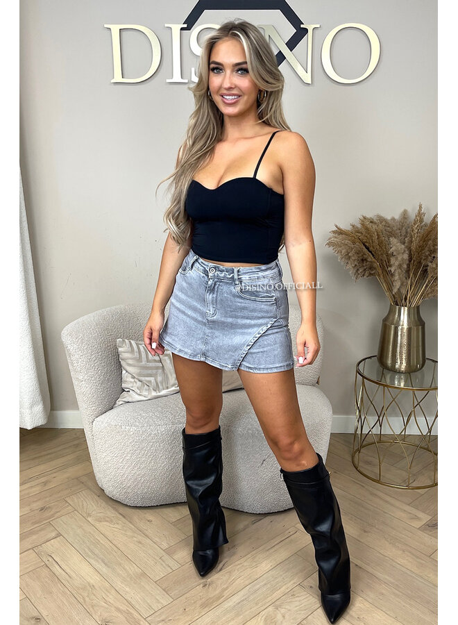 GREY - 'KYLIE SKORT' - SUPER STRETCH DENIM SKORT (SKIRTLOOK WITH SHORTS)