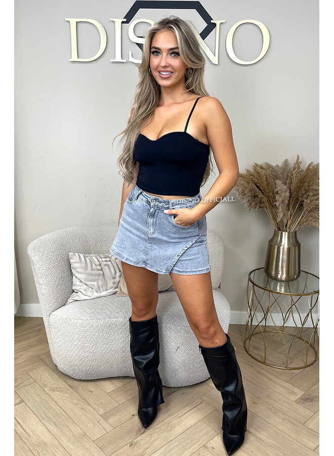 GREY - 'KYLIE SKORT' - SUPER STRETCH DENIM SKORT (SKIRTLOOK WITH SHORTS)